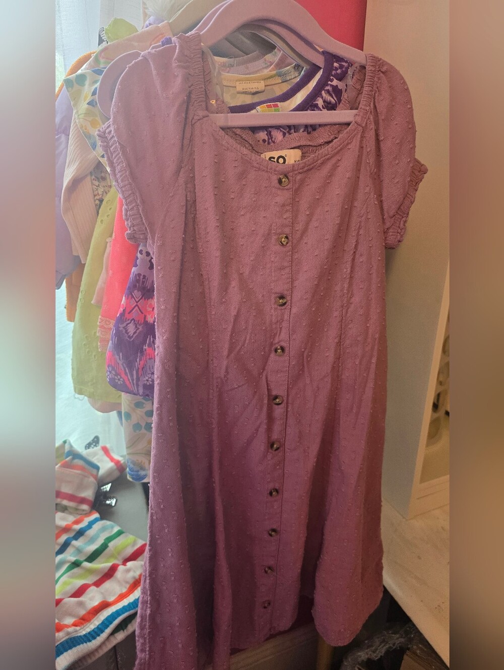 SO Lilac Button-Front A-Line Girls' Midi Dress
